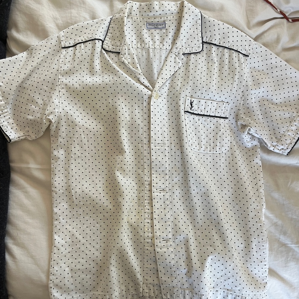 Yves Saint Laurent White and Black Casual Button Down Shirt - size MEDIUM
